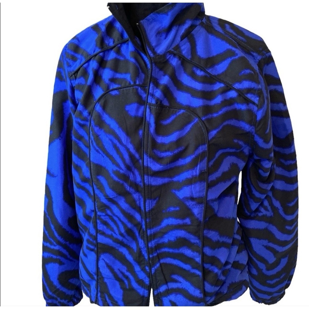 Activology Blue and Black Zebra Print Jacket Size Medium Zipper